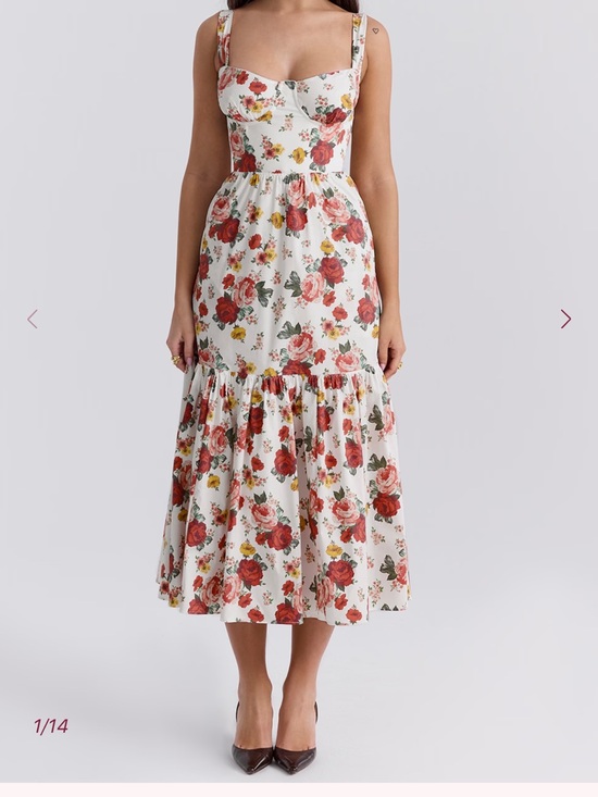 House of CB Dresses & Skirts - House of CB White Floral Midi Dress with Red and Yellow Blooms